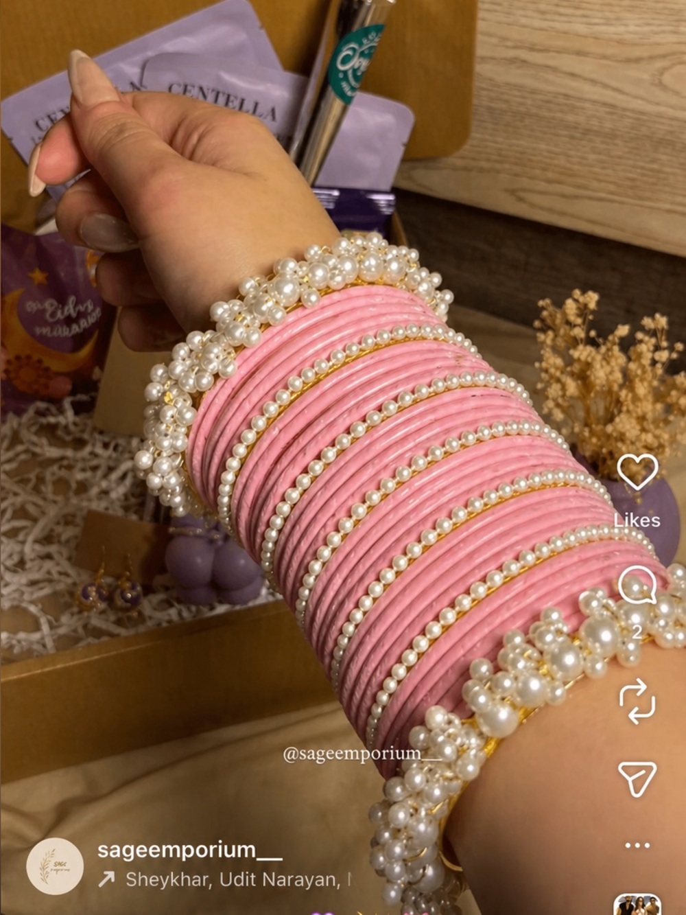 PAKISTANI DESIGNER BANGLES SET Pearl Trim PASTEL PINK GORGEOUS VELVET GAJRAS